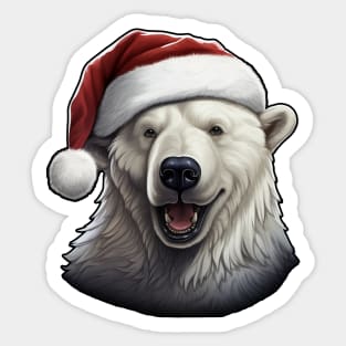 Adorable Polar Bear Wearing a Santa Claus Hat Sticker
